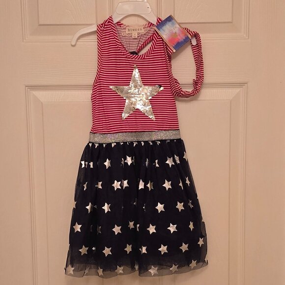 NWT Girls Btween American Flag Dress With Headband Multiple Sizes Available - Picture 1 of 2